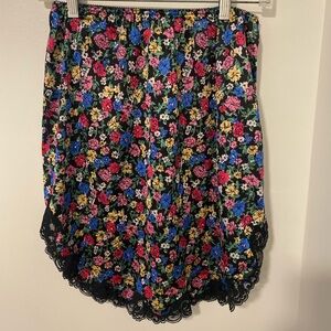 Vintage Warner’s Lace Royal Floral Slip Skirt Sz L Black Lace Retro 70s Coquette